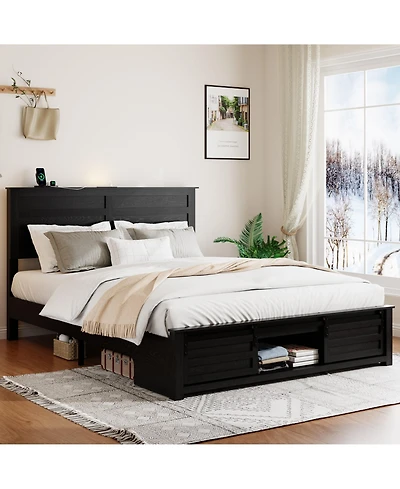 Lucky One Queen Bed Frame with Upholstered Headboard and Wood Platform