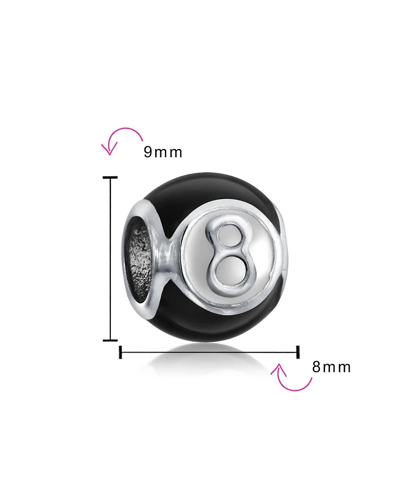 Bling Jewelry Black Magic 8 Billiards Ball Charm Bead .925 Sterling Silver for Bracelet