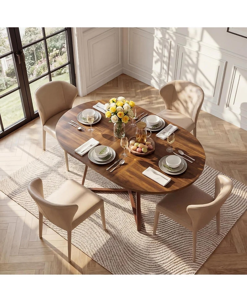 Tribesigns 59-Inch Oval Dining Table, Kitchen Table with Metal Cross Base, Modern Dining Table Seats 4-6
