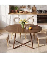 Tribesigns 59-Inch Oval Dining Table, Kitchen Table with Metal Cross Base, Modern Dining Table Seats 4-6