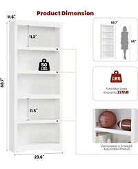 gaomon Tall Farmhouse Bookshelf, 5 Tier Open Bookcase with Adjustable Shelves and Anti-Tip, Storage Organizer for Living Room