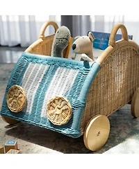 Momiji Archie Handcrafted Rattan Storage Wicker Wagon with Wooden Wheels