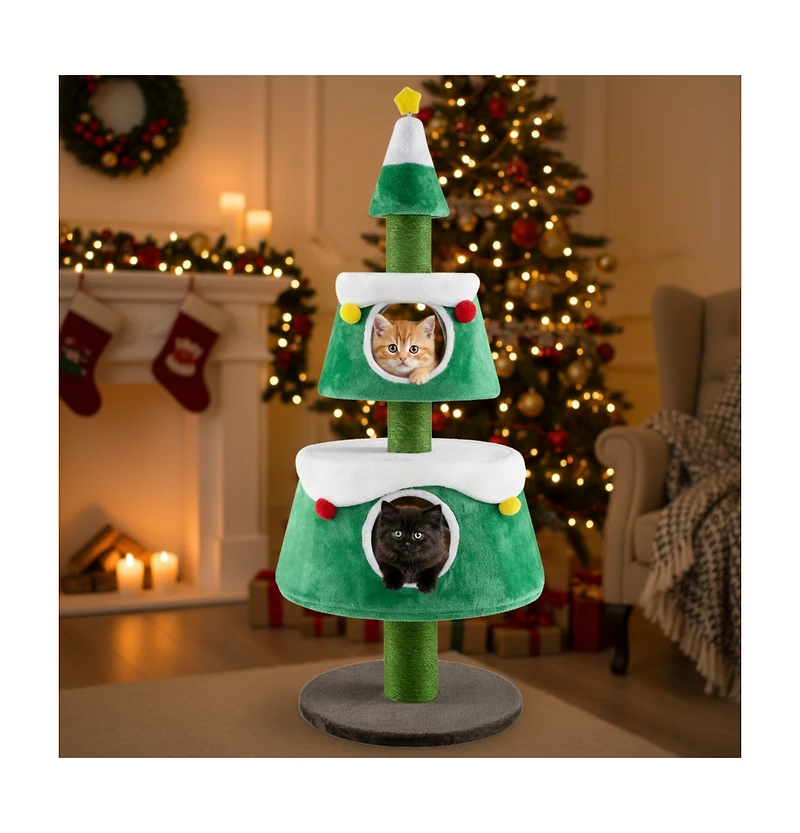Cozito Cat Tree Christmas Tower with 2 Condos Scratching Posts