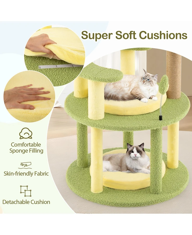 Cozito Cat Tower Avocado Theme with Wide Perch and Basket
