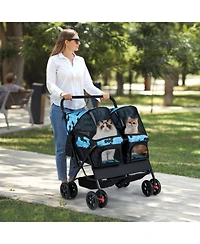 Cozito Foldable Double Pet Stroller with Sunshade and Basket