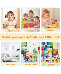 Sugift 5 pcs Kids Pine Wood Multicolor Table Chair Set
