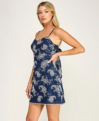 Trixxi Juniors' Sleeveless Embroidered V-Neck Mini Dress