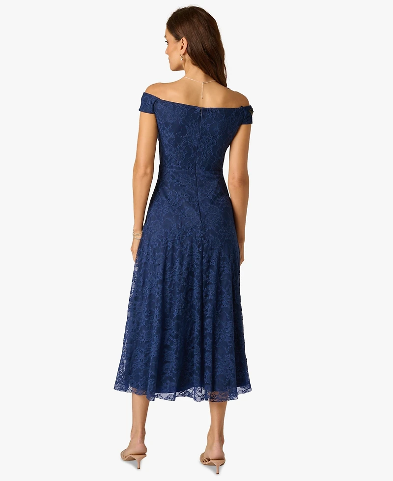 Adrianna Papell Women's Off-The-Shoulder Embellished Midi Dress