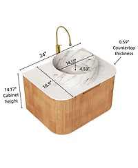 Sillysis Modern Bathroom Vanity with Stone Pattern Ceramic Basin, 3D Striped Wood Drawer, Wall Mounted Storage Cabinet