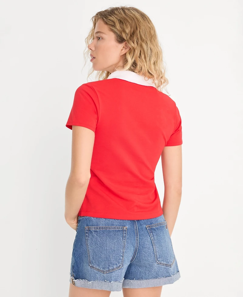 Good American Women's Cotton-Blend Short-Sleeve Polo Shirt