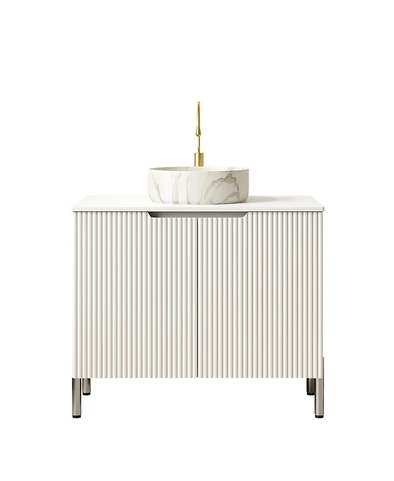 Sillysis Modern Bathroom Vanity with Vessel Sink, Soft Close Doors, Scandinavian Storage Cabinet