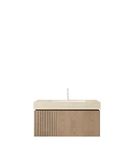 Sillysis Wall Mount Bathroom Vanity with Travertine Sintered Stone Top, Ceramic Undermount Sink, Soft Close Cabinet