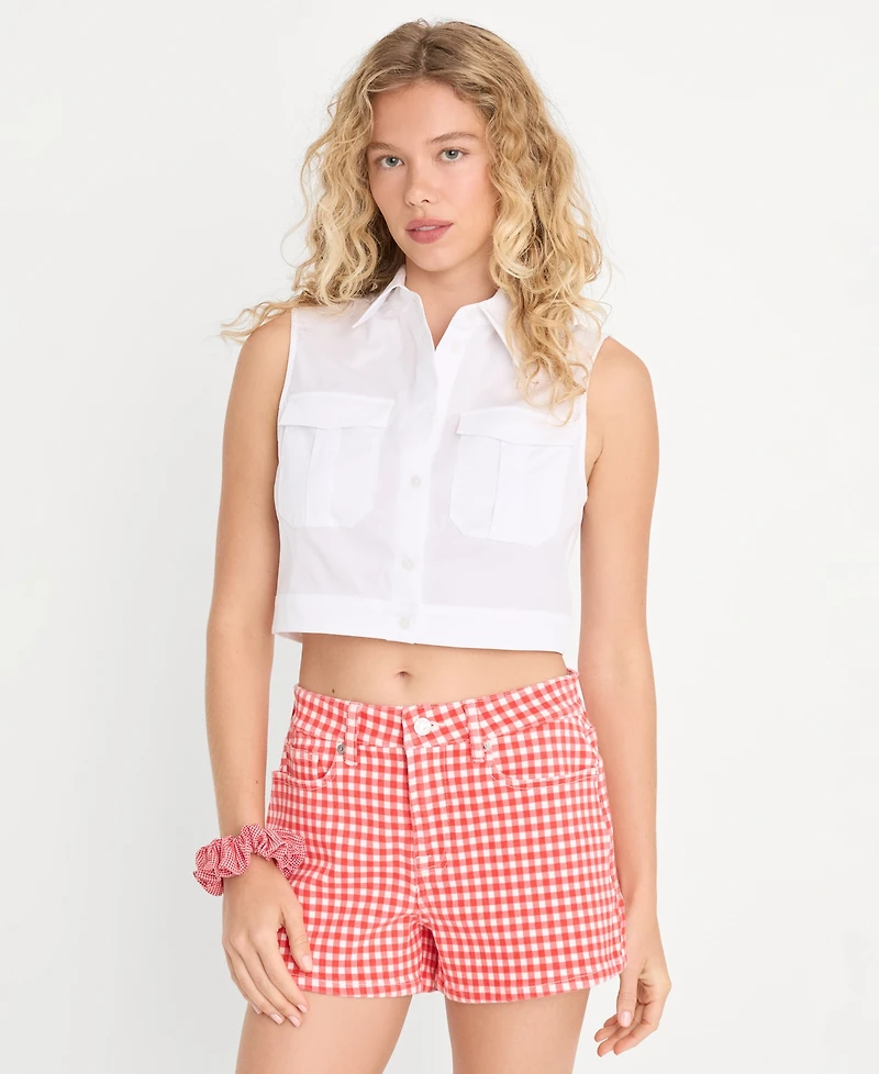 Good American Women's Cotton-Blend Sleeveless Button-Up Top, Created for Macy's