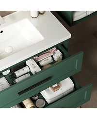 Sillysis 36 Inch Modern Bathroom Vanity with Ceramic Integrated Sink, Double Soft Close Drawers, Wall Mounted Storage Cabinet