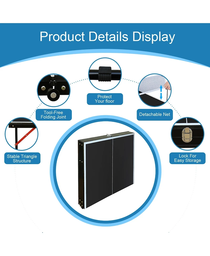 Rainsken Compact Foldable Ping Pong Table, Portable Table Tennis Game Set Equipped with Net and 2 Paddles for Indoor and Outdoor Casual Play