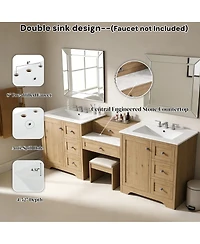 Sillysis 84 Inch Double Sink Bathroom Vanity with Solid Wood Frame, Engineered Stone Top, Soft Close Storage for Modern Homes