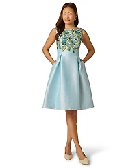 Adrianna Papell Women's Beaded Shantung Boat Neck Polyester Dress