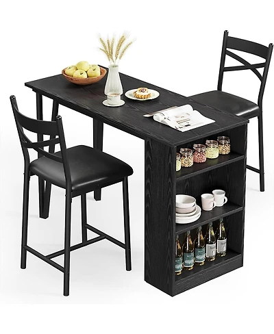 gaomon 2-4 Person Durable Bar Table Set with 16" Wide Cushions and Flip-Top Extension, for Dining