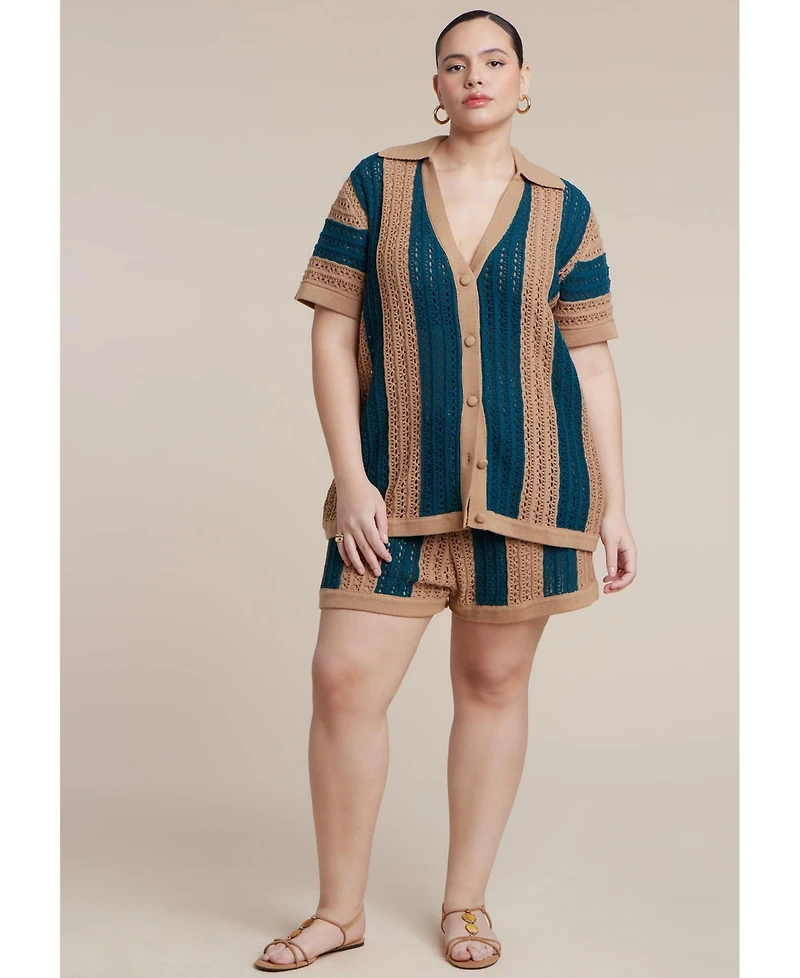 Eloquii Women's Oversized Crochet Button Up Top