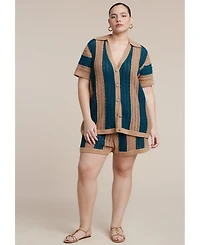 Eloquii Women's Oversized Crochet Button Up Top