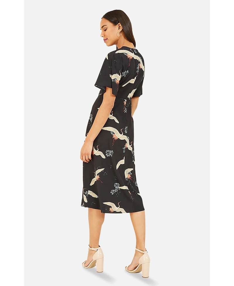 Yumi Women's Short Sleeve V-Neck Midi Dress