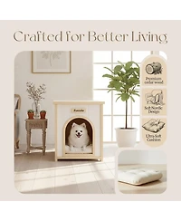 6thdruple Indoor Cream White Wood Pet House with Flat Roof