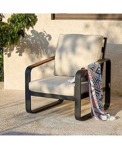 Tribesigns Outdoor Single Patio Sofa with Removable Cushions, Metal Frame Chair Thick Cushions for Patio, Balcony, Garden