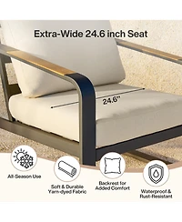 Tribesigns Outdoor Single Patio Sofa with Removable Cushions, Metal Frame Chair Thick Cushions for Patio, Balcony, Garden