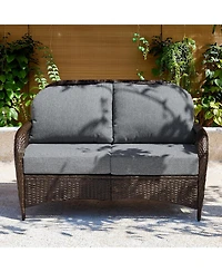 Tribesigns Outdoor Wicker Loveseat with Cushions, 2-Seater Patio Sofa, All-Weather Pe Rattan Outdoor Furniture