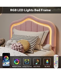 Homfan Upholstered Bed Frame with Storage Drawer and Led Headboard, Wood Slats, No Box Spring Needed