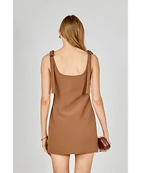 endless rose Women's Bow Tie Scoop Neck Mini Dress