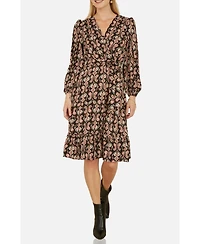 Yumi Women's Ikat Long Sleeve Skater Midi Dress