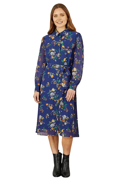 Yumi Women's Raccoon Print Shirt Midi Dress