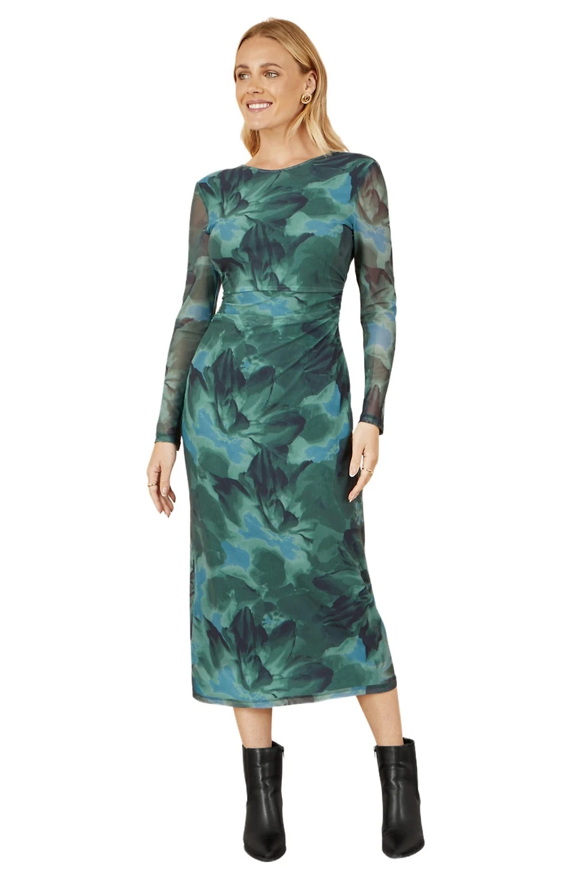 Yumi Women's Floral Mesh With Tie Back Bodycon Dress