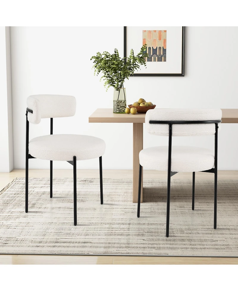 Gouun Boucle Dining Chairs Set of 4 with Curved Backrest and Metal Legs, 20.5x20.5x31 in