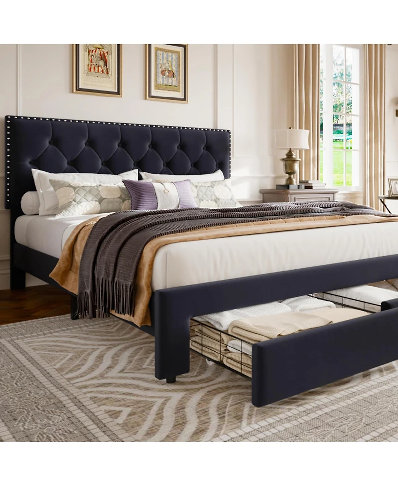 Homfan Upholstered Bed Frame with 2 Storage Drawers