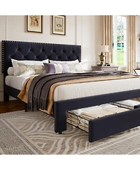 Homfan Upholstered Bed Frame with 2 Storage Drawers