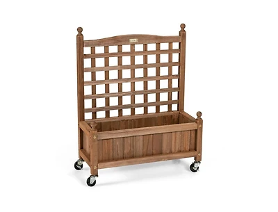 Lucky One 32 Inch Wooden Planter Box with Trellis and Wheels, Raised Garden Bed