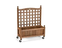 Lucky One 32 Inch Wooden Planter Box with Trellis and Wheels, Raised Garden Bed
