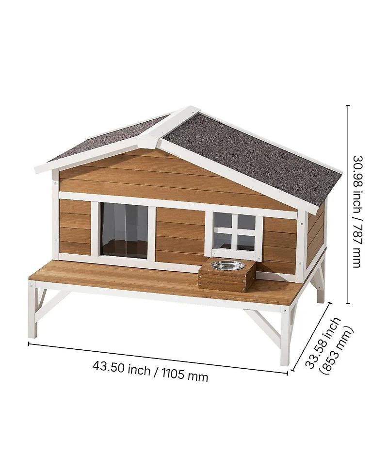 6thdruple Outdoor Insulated Cat House, Waterproof Wooden Shelte with Foam Walls and Platform