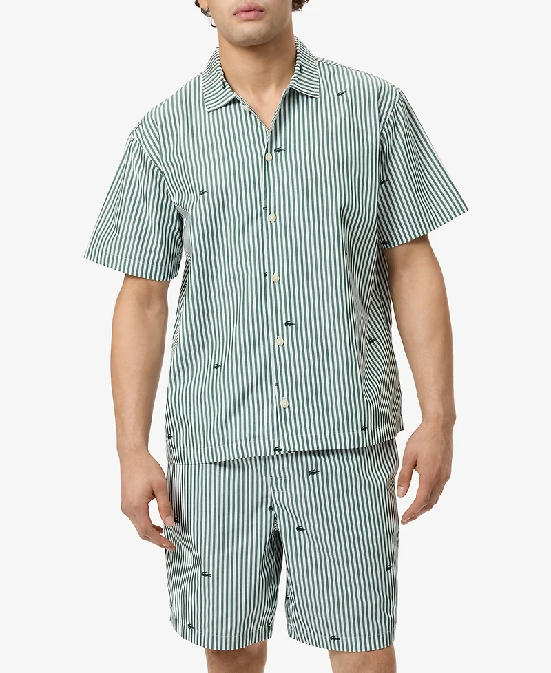 Lacoste Men's Striped Short-Sleeve Shirt and Pajama Shorts, 2-Piece Set