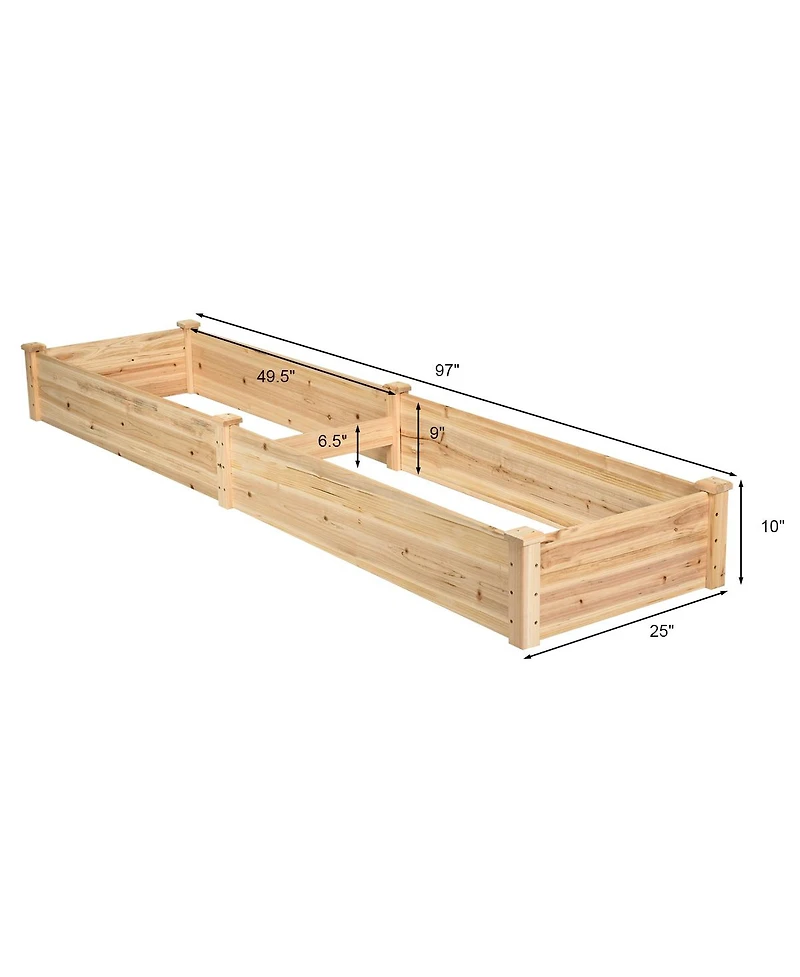 Gouun Fir Wood Raised Garden Bed with Divider, Open Bottom Planter Box