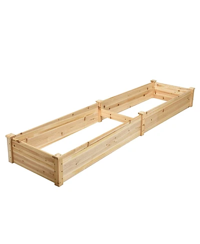 Gouun Fir Wood Raised Garden Bed with Divider, Open Bottom Planter Box