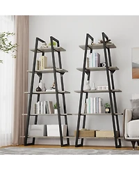 gaomon Tall Narrow 5-Tier Industrial Ladder Bookcase, Wood and Metal Storage Organizer