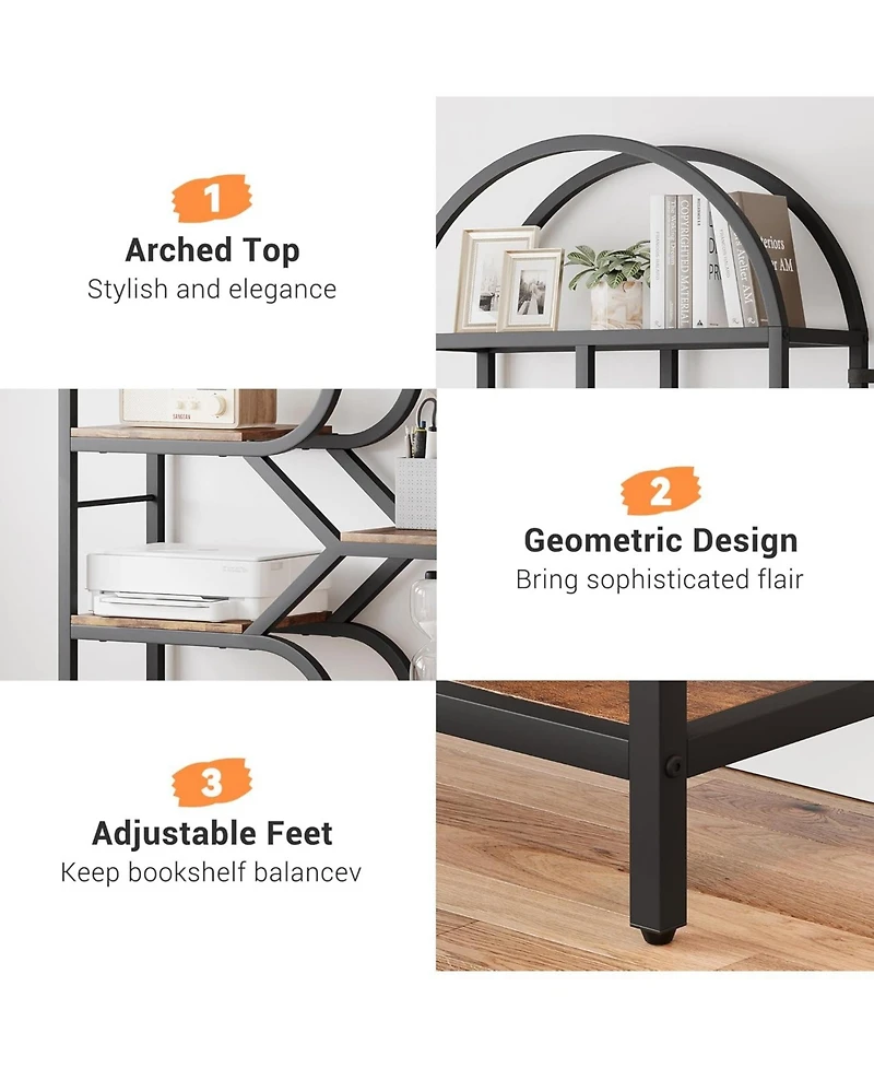gaomon Tall 6-Tier Arched Bookshelf with Geometric Metal Frame, Modern Display Rack