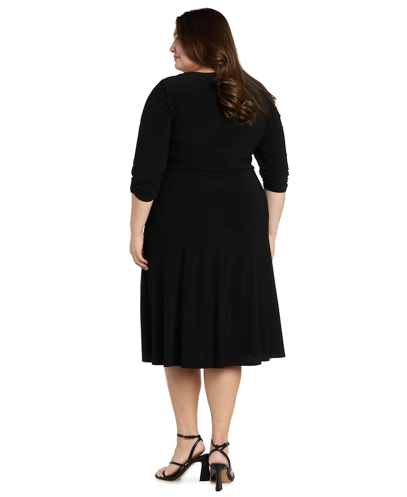 R & M Richards Plus V-Neck Side Ring Midi Dress