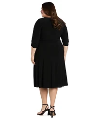 R & M Richards Plus V-Neck Side Ring Midi Dress