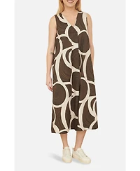 Yumi Women's Sleeveless V-Neck Trapeze Midi Dress