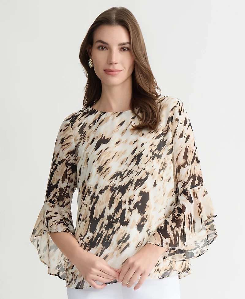 Kasper Women's Printed Flared-Cuff Blouse