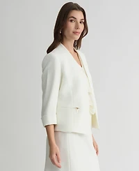 Kasper Women's Collarless 3/4-Sleeve Zip-Pocket Jacket